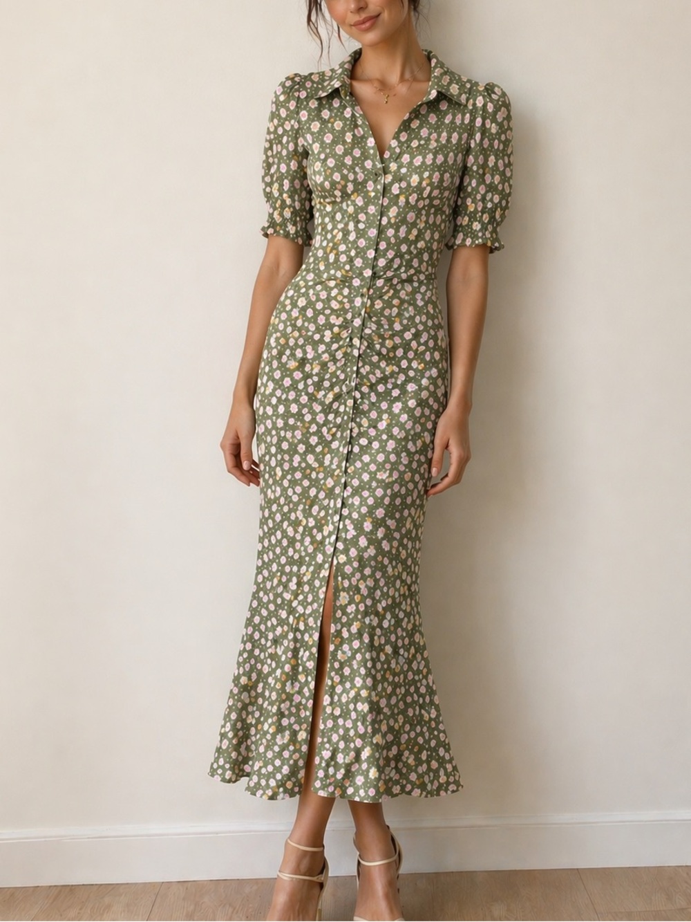 Anthropologie Olive Maxi Dress with Lavender/Lilac Floral Print NWT Size 0